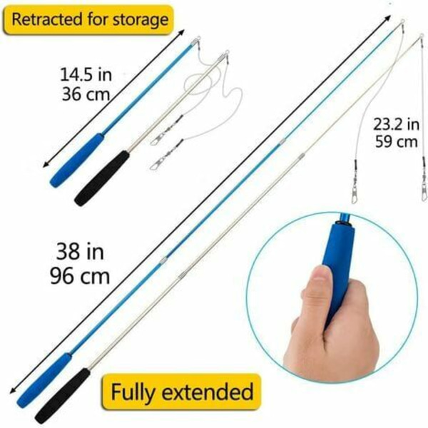 12 STK Cat Feather Legetøj, Stick Toy Cat Fiskestang med 2 STK Interaktiv tilbagetrækkelig stang, 10 STK Erstatningsfjer med