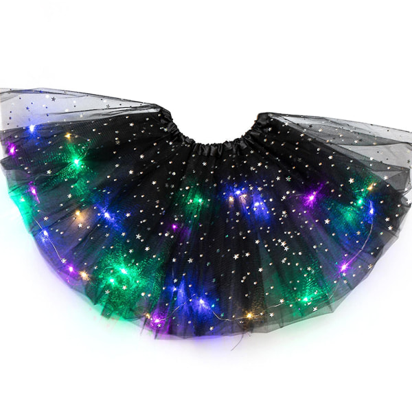 Led Glødende Lys Blomster Prinsesse Tutu Nederdele Piger Fairy Costume Light Up Nederdel black