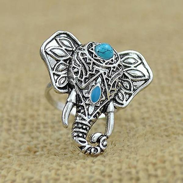 Vintage Bohemia Elephant Turkos Ovan Knuckle Ring Mid Finger Tip Smycken
