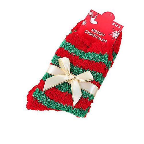 Christmas Lady Soft Fluffy Bed Sovstrumpor Red Green Striped 2 Pairs