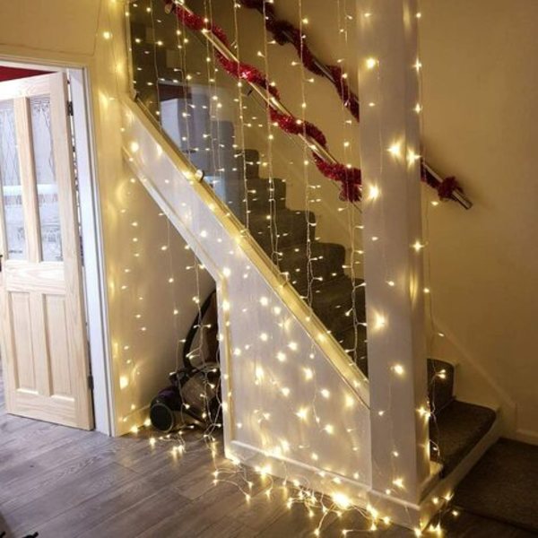 LED-verhovalo, 3m x 3m huvimajavalo, keijuvalot ulkokäyttöön, puutarha, pergola, juhlat, joulu, lämmin valkoinen