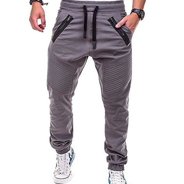 Elastisk midja, dragsko, joggingbyxor för män Grey L