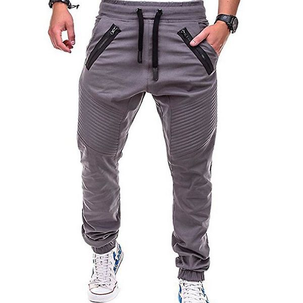 Elastisk midja, dragsko, joggingbyxor för män Grey M