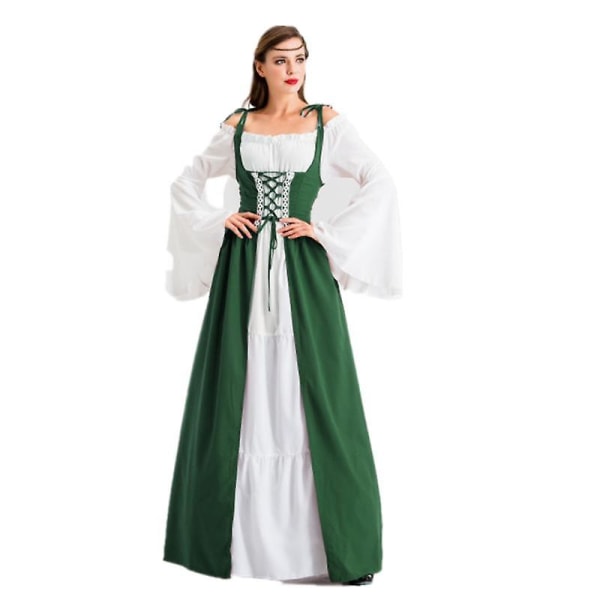 Halloween kostume middelalderlig renæssance vintage kjole dark green L