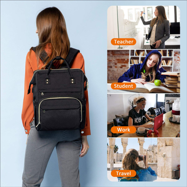 Laptop rygsæk til kvinder Mode rejsetasker Business Computer arbejdstaske med USB port, sort, 14 tommer