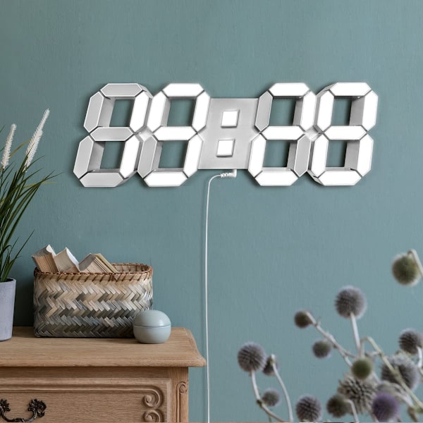 3D LED-väggklocka Digital väckarklocka Skrivbordsklocka Modern dekoration Fjärrkontroll Automatisk avbländning Tyst Kontor Hemma Boende