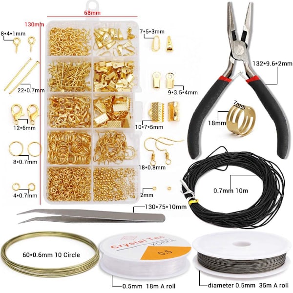 DIY Örhängen Tillbehör Örhängen Material Pärlor Tång Set Material Väska med Verktyg Handgjorda Smycken Tillbehör -Guld