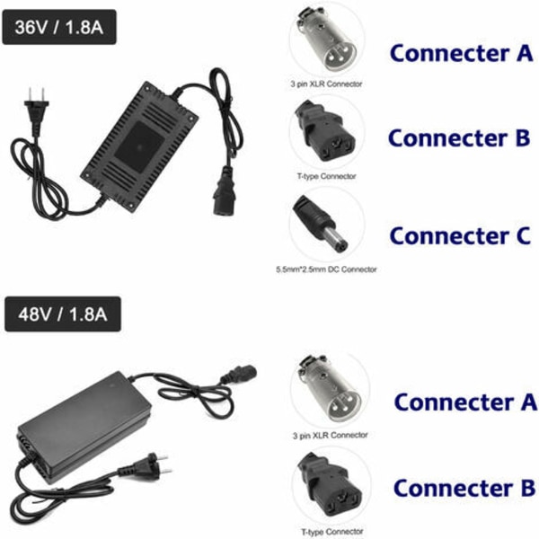 Smart oplader til el-cykel og scooter, 36V XLR-hoved (Type A-stik)