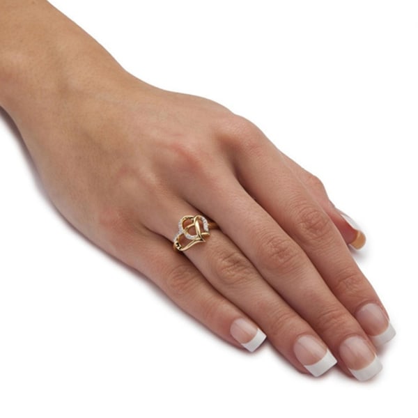 Elegant skinnende forlovelsesring legering hul rhinestone dobbelt hjerte kvinder bryllup band smykker tilbehør Silver US 10