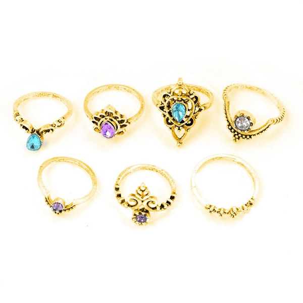 7st/ set Dam Vintage Lotus Midi Finger Ovan Knog Stapling Ringar Smycken Golden