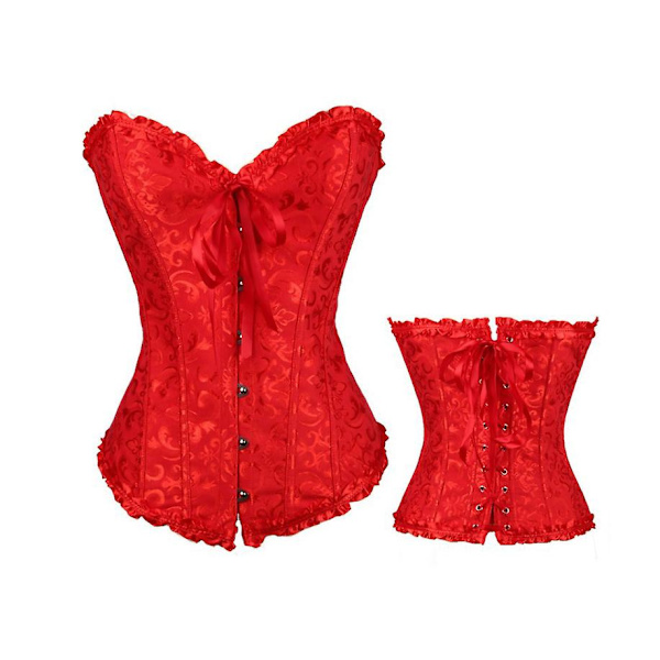 Jacquardväst shapewear, axelbandslös korsett Red S