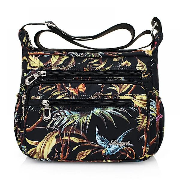 Kvinder Nylon Blomster Skuldertaske Crossbody Taske Messenger Tasker Rejsehåndtasker med justerbar rem Vandtæt A916-459 C