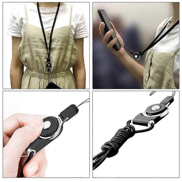 Sort nylon telefon-snor med anti-tab halsrem til telefonbrug, ny 2026