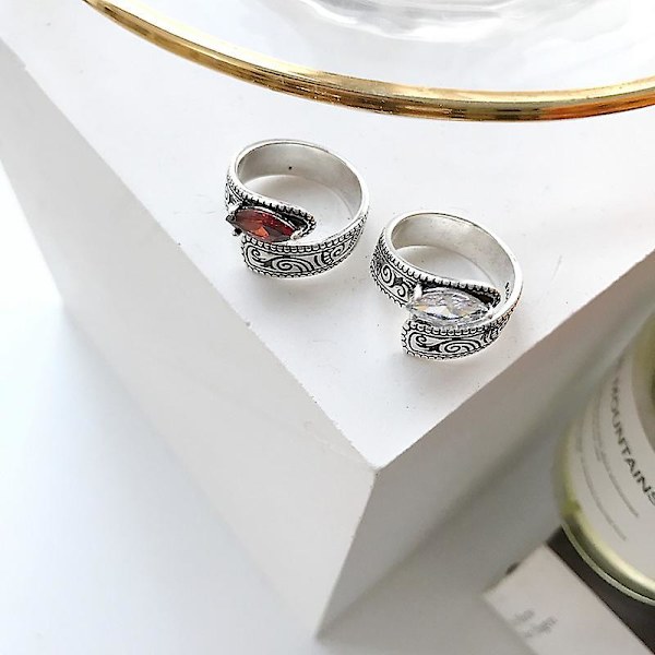 Ring Sølv S925 Justerbare Modesmykker Ac7345 Red