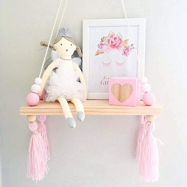 Vägghylla Flytande hylla Trä Stativ Gunga Hängande Vägghylla Board Girls Nursery