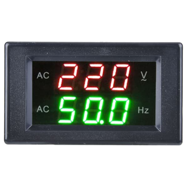 Dual Display LED Digital AC Voltmeter Frekvensmåler Tester Sort