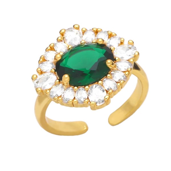 Ring Vintage Zircon Justerbare Modesmykker Ac9982 Green