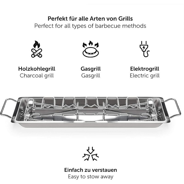 Grillrist uden ild, rustfrit stål 3 x 35,5 x 25,5 cm