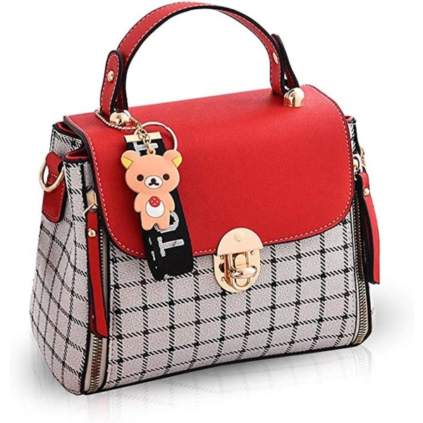 Kvinder Håndtasker Sød Crossbody Taske Til Piger Gitter Skuldertasker Pu Læder Messenger Bag Top-håndtag Taske Med Klap Pink A916-812 Red