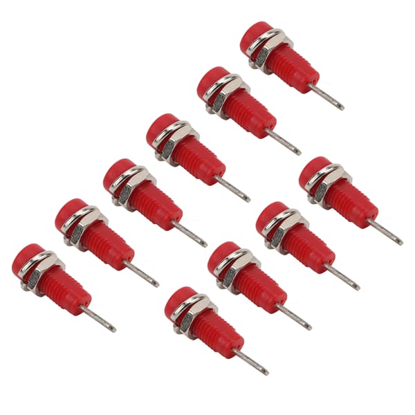 J40003 2mm Bananajack Panel Socket Utvidet Post Plug Adapter for Elektroniske Instrumenter Rød 10 stk