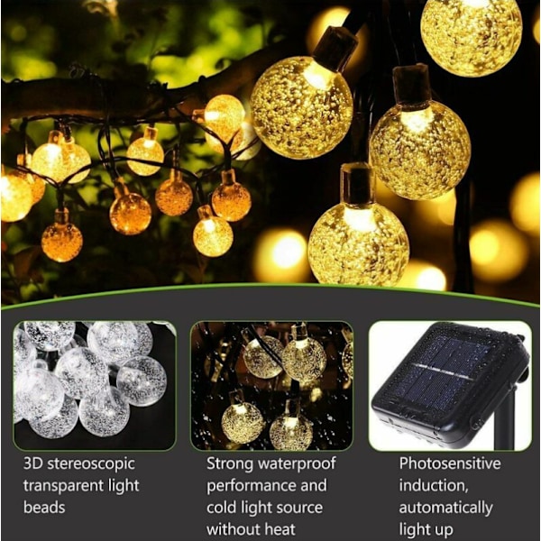 Outdoor Solar String Lights 30kpl LED Crystal Ball String Lights, Valokuviot, Joulu, Puut, Puutarha, Patio, Parveke, Lämmin valkoinen Koriste L