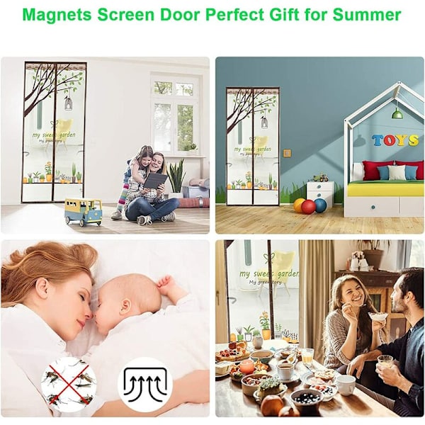Magnetiskt myggnät för dörr, magnetisk tätning från topp till botten, automatisk stängning, håller frisk luft inuti (90x215cm, vit