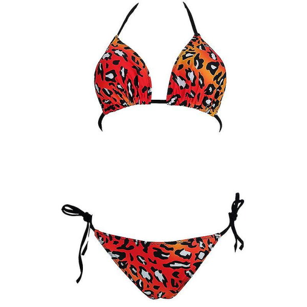 kvinnor Sexig Bikini String Set Vadderad Push Up Badkläder Sommar Beach Baddräkt Leopard Orange L