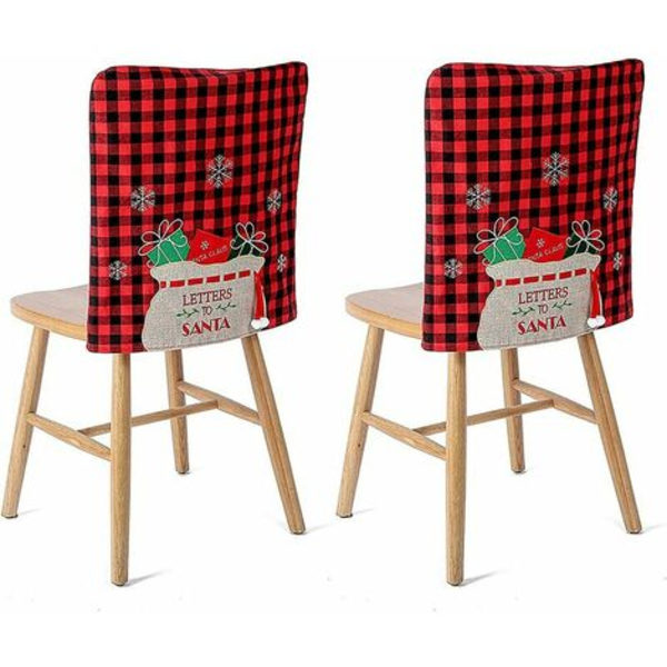Pack Julstolsöverdrag, Buffalo Plädstolsryggöverdrag, Present Säckmönster Stolskydd Slipcovers för jul