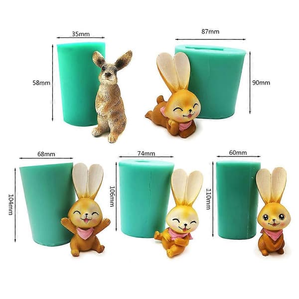 3D påskeharekanin silikonform leire såpe epoksyform kake sjokolade dekor A