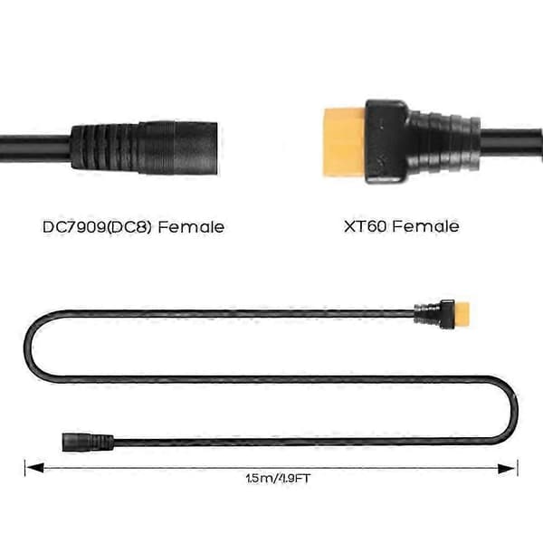 14AWG DC8mm hunn til DC7909 til XT60 hunn solcellepanel ladekabel for Ecoflow Goal Zero ALLPOWERS Power Station, ny 2026 Black
