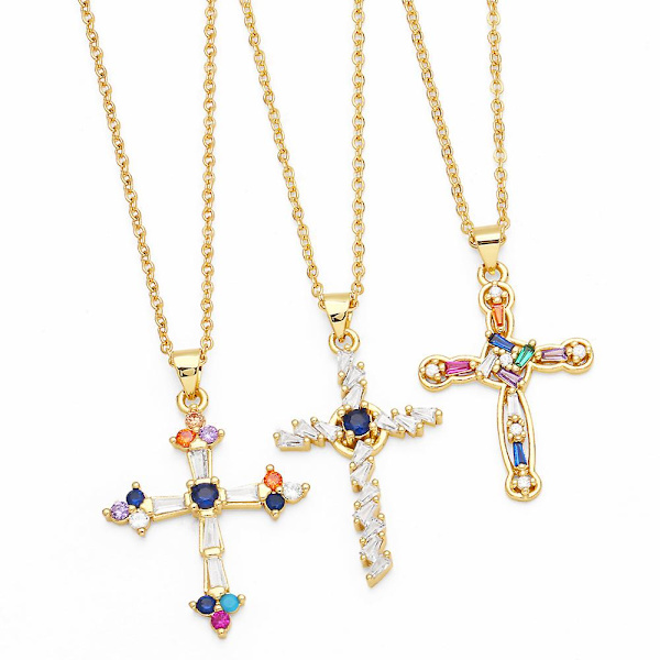 Halsband Vintage Zircon Cross Modesmycken Ac8852 D