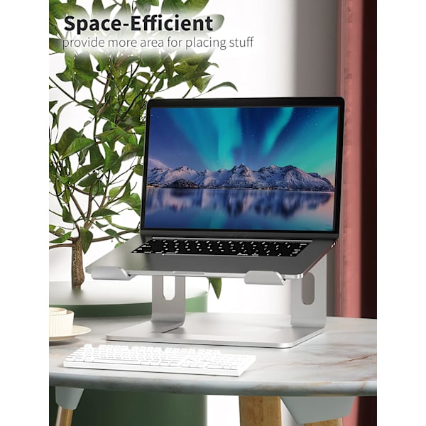 Bärbar datorstativ, datorstativ i aluminium, ergonomisk bärbar datorstativ, metallstativ, passar 10-15,6 tums bärbara datorer (silver)