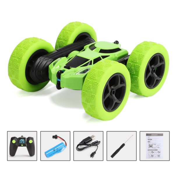 Stunt dobbeltsidet 360 graders roterende og rullende højhastighedsfjernbetjening legetøjsbil (grøn)