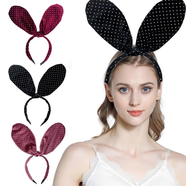 Lolita Polka Dot Bunny Ears -hiuspanta, solmittava hiuspanta pääsiäisjuhliin Black