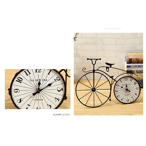Jern vægur hjemme soveværelse lydløst ur personlighed ur, sort cykel, 37,5 * 5 * 27 cm,
