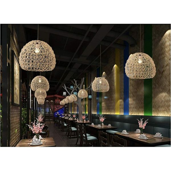 Diameter 25CM restaurant lysekrone bambus hamp bold fuglerede rattan lampe Dekorativ bambus rattan lysekrone Loft
