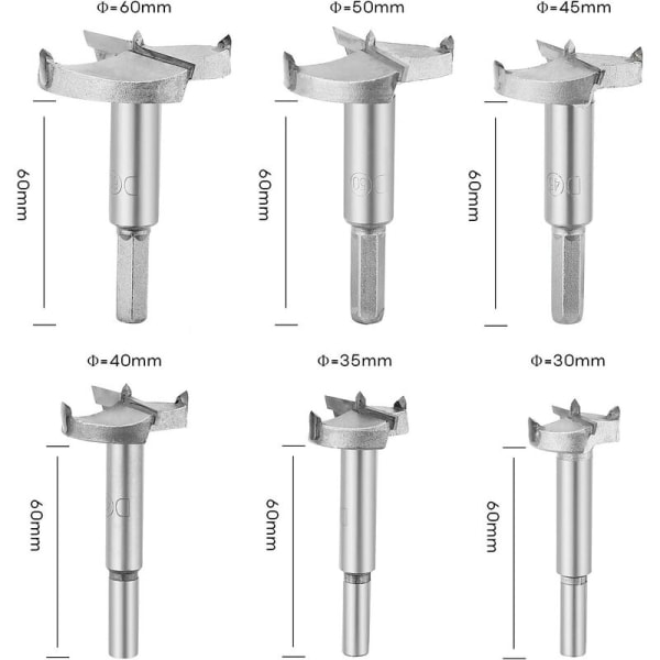 Træstykker Forstner-bor, hårdmetaltræ Forsænkningsdiameter 30/35/40/45/50/60 mm, til formning af hul træbearbejdning, i
