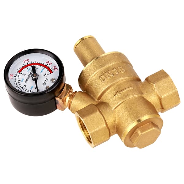 Messing Vandtryksregulator med Måler Justerbar Reducer DN15