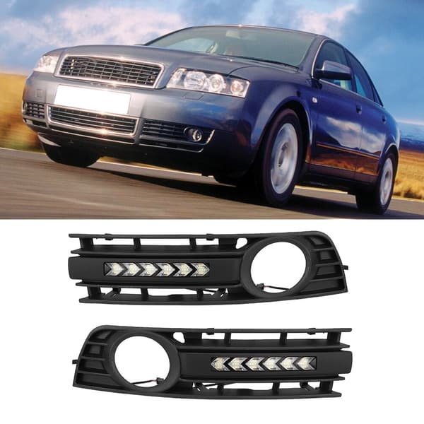 2 stk Grill Tåkelys Blinklys kjørelys Passer til Audi A4 B6 01-05 (svart)