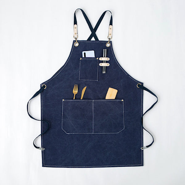 Canvasförkläde, barista, florist, frisör, frisör, florist, restaurang, bar, arbetskläder (marinblå),