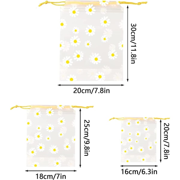 Little Daisy 6-pack förvaringsväskor med dragsko, bekväma multifunktionella genomskinliga frostad plast Vattentäta förvaringspåsar för underkläder, handdukar, strumpor, T