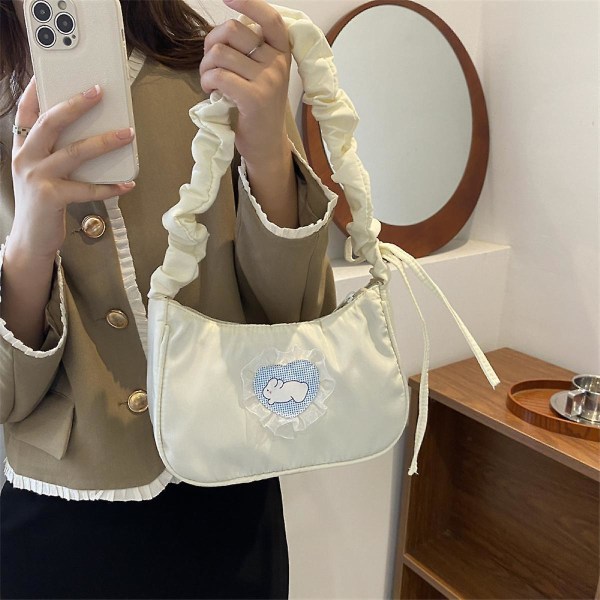 Crossbody-väskor för kvinnor Mjukt mode Härlig rosett Crescent Axelväska Mode Canvas Dumplings Handväska (vit)