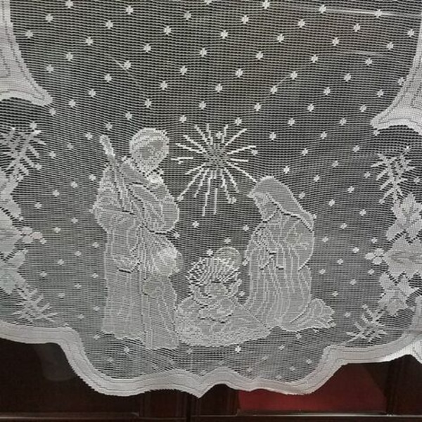 20 x 90 tuumaa joulukoristeita mantelihuivi Mantelkangas valkoinen Jeesus-pitsi Joulukoristeet Pöytälenkki Talvi