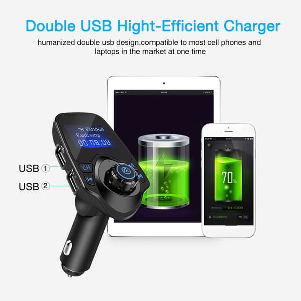 T11 Bluetooth Trådløs Håndfri Bilsæt MP3-afspiller FM-sender USB-oplader