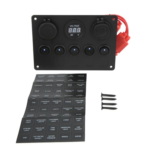 12/24V vippekontaktpanel rund 5-positionskontakt dobbelt USB-biloplader overophedningsbeskyttelse brug bådkontaktpanel