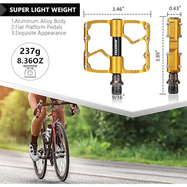Mountainbikepedal, 9/16 aluminiumslegering flade cykelpedaler, forseglede lejer, flade pedaler til landevejscykel, Mtb