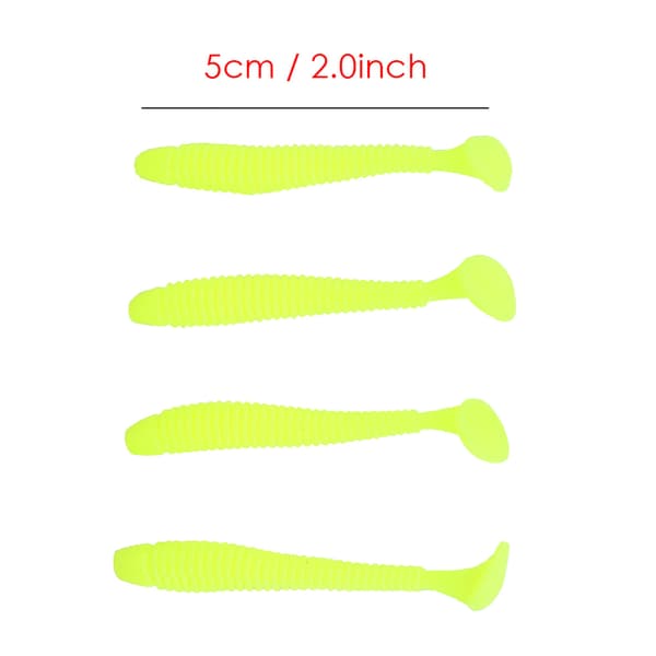 50 stk. 5 cm bløde plastikfiskelokker Grub Tail Baits Tackle Tilbehør Gul