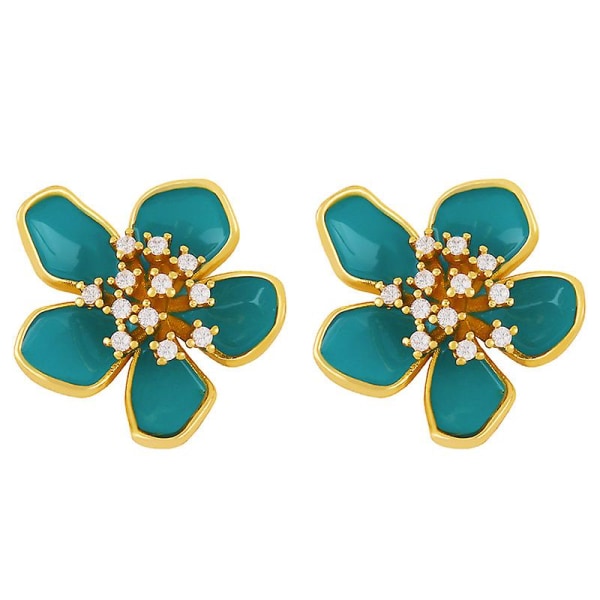 Örhängen Vintage Zircon Flower Stud Modesmycken Ac10507 Green