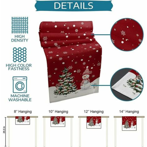 Merry Christmas Table Runner 90 tum lång tvättbar säckväv linnebordssamling för middag, fest, middag, semester, C