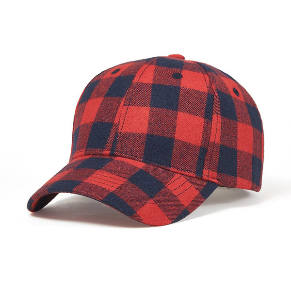 Plaidprint baseballkasket Justerbar blød bomuld Klassisk mode sort og rød ternet K332